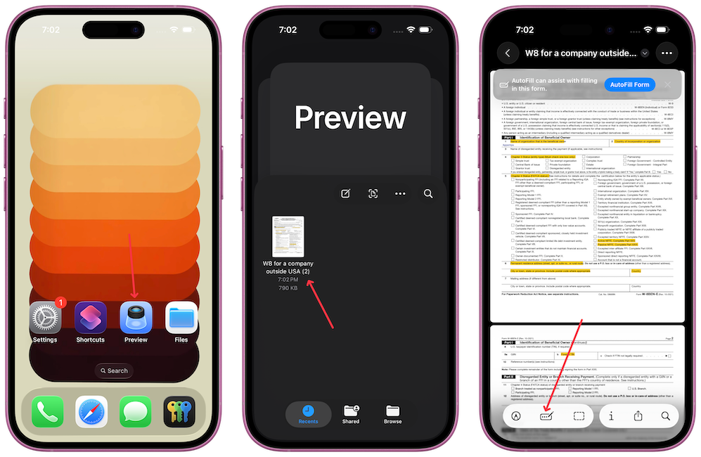 screenshots showing Preview app