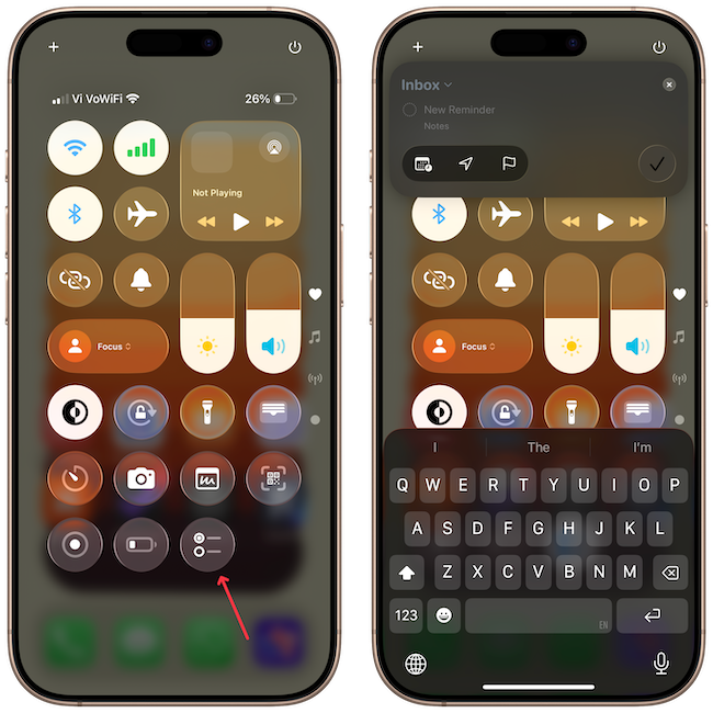 adding reminder from control center