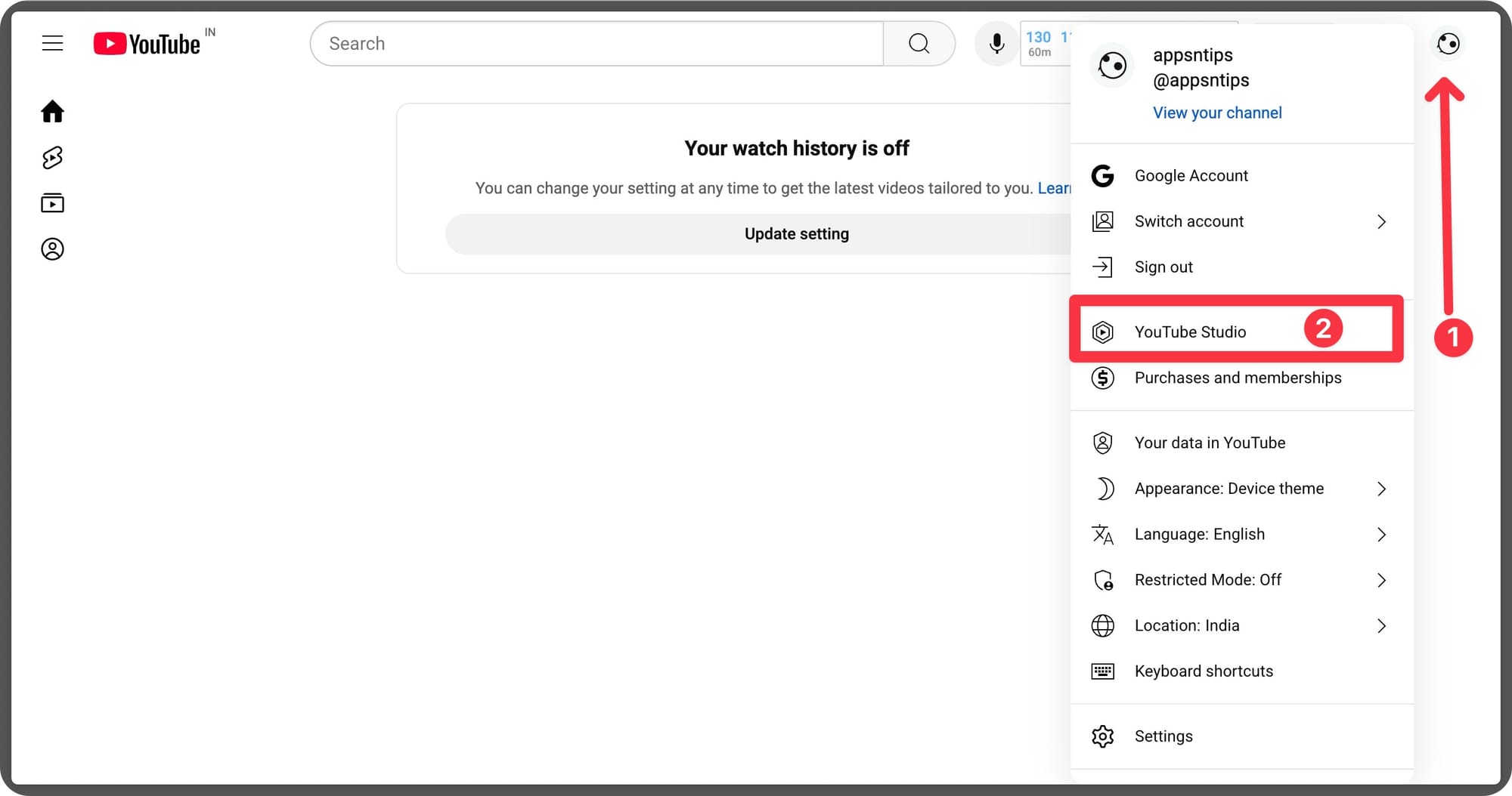 YouTube Profile icon settings