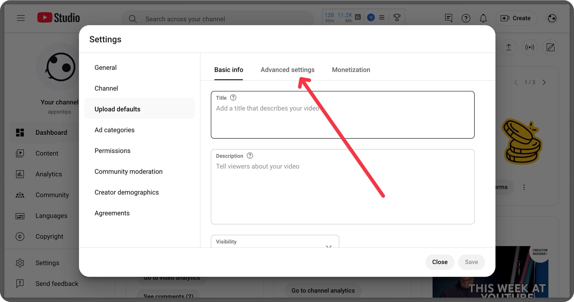 screenshot showing Advanced settings page