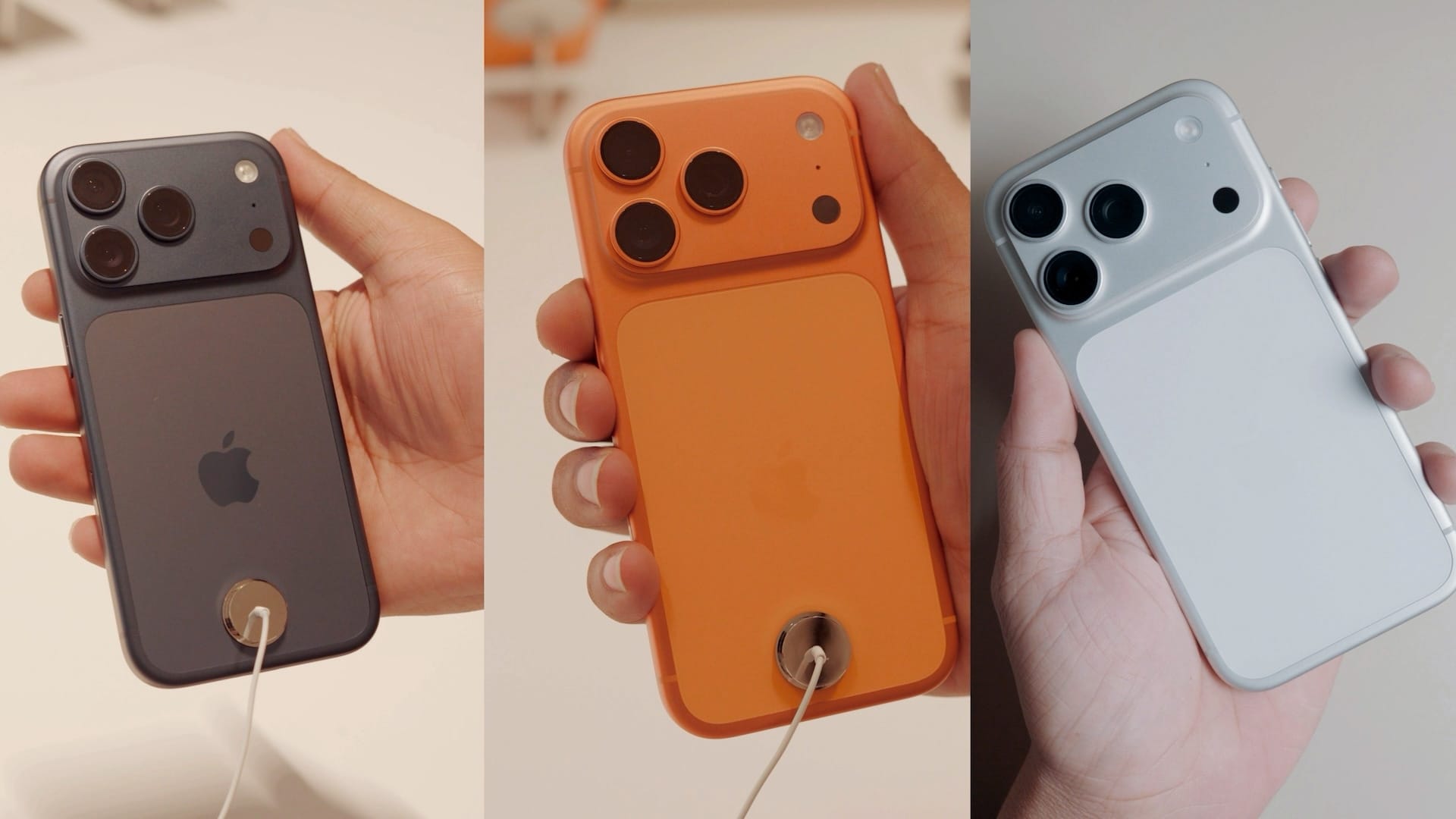 All iPhone 17 Pro colors side by side in hand