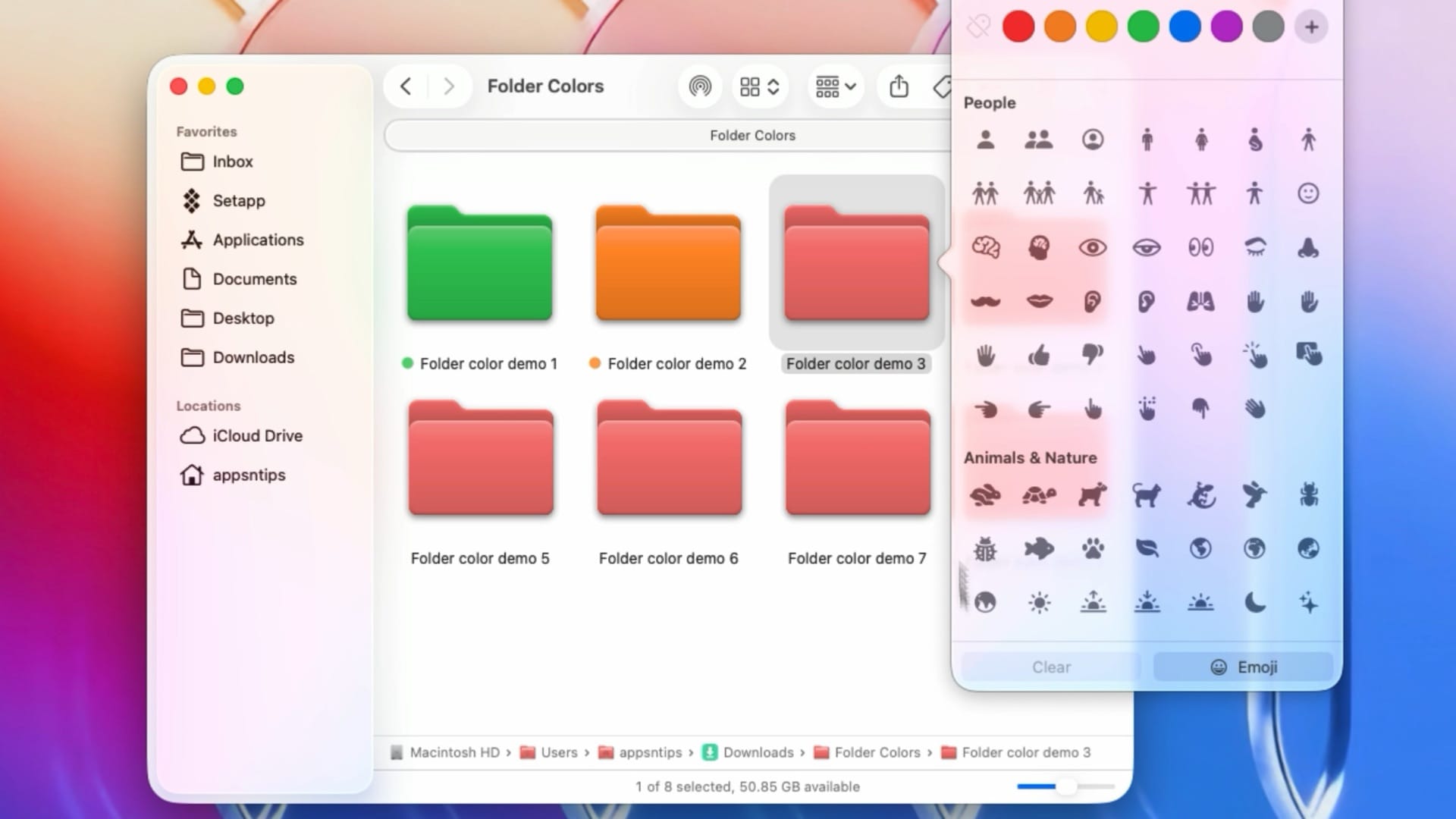 choosing folder icon or emoji