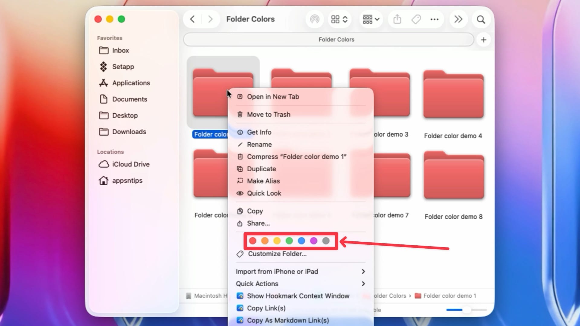 right-click showing tags to change color