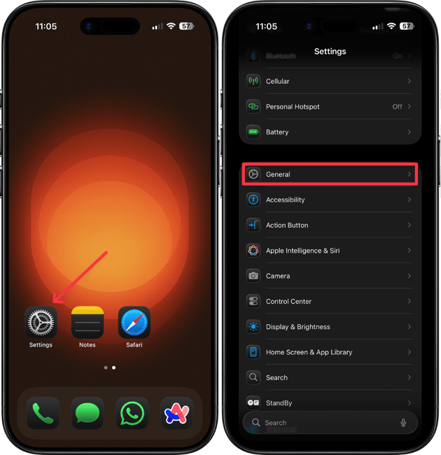 Opening general settings