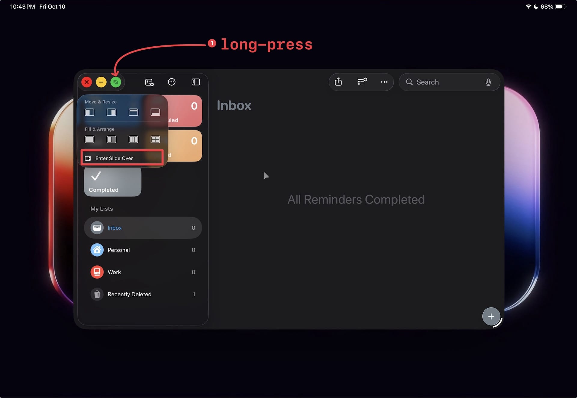 enabling slide over mode from traffic light