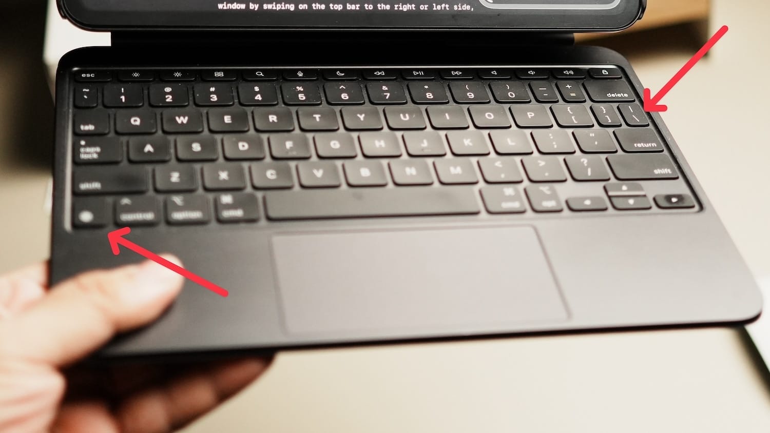 magic keyboard showing which keys to press to show and hide slide over app