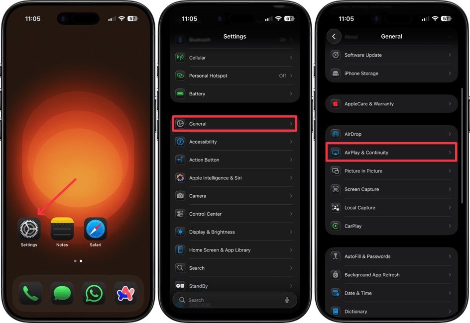 opening airplay and continuity settings