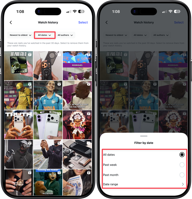 selecting the date range