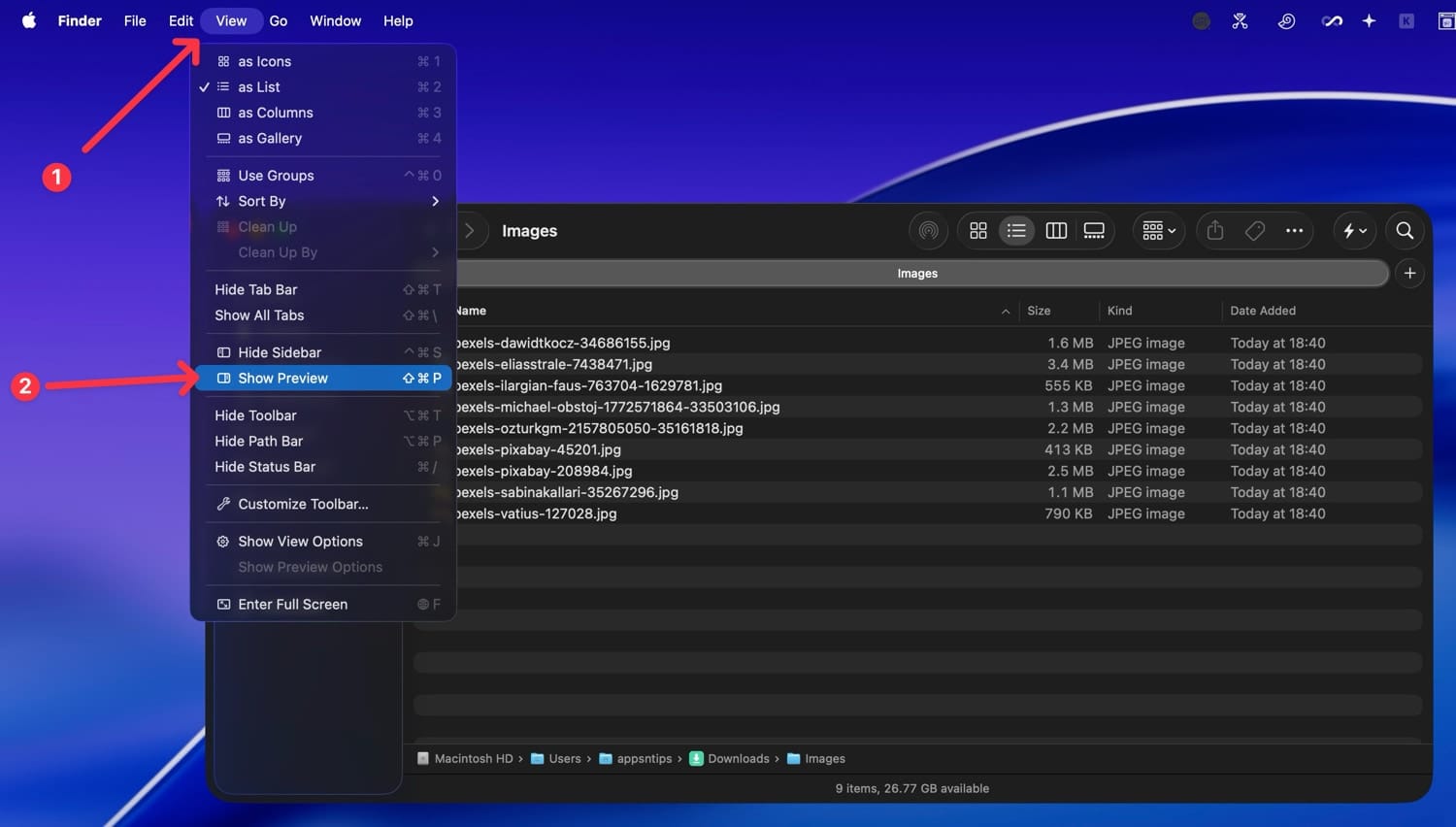 Opening the Preview Pane in Finder