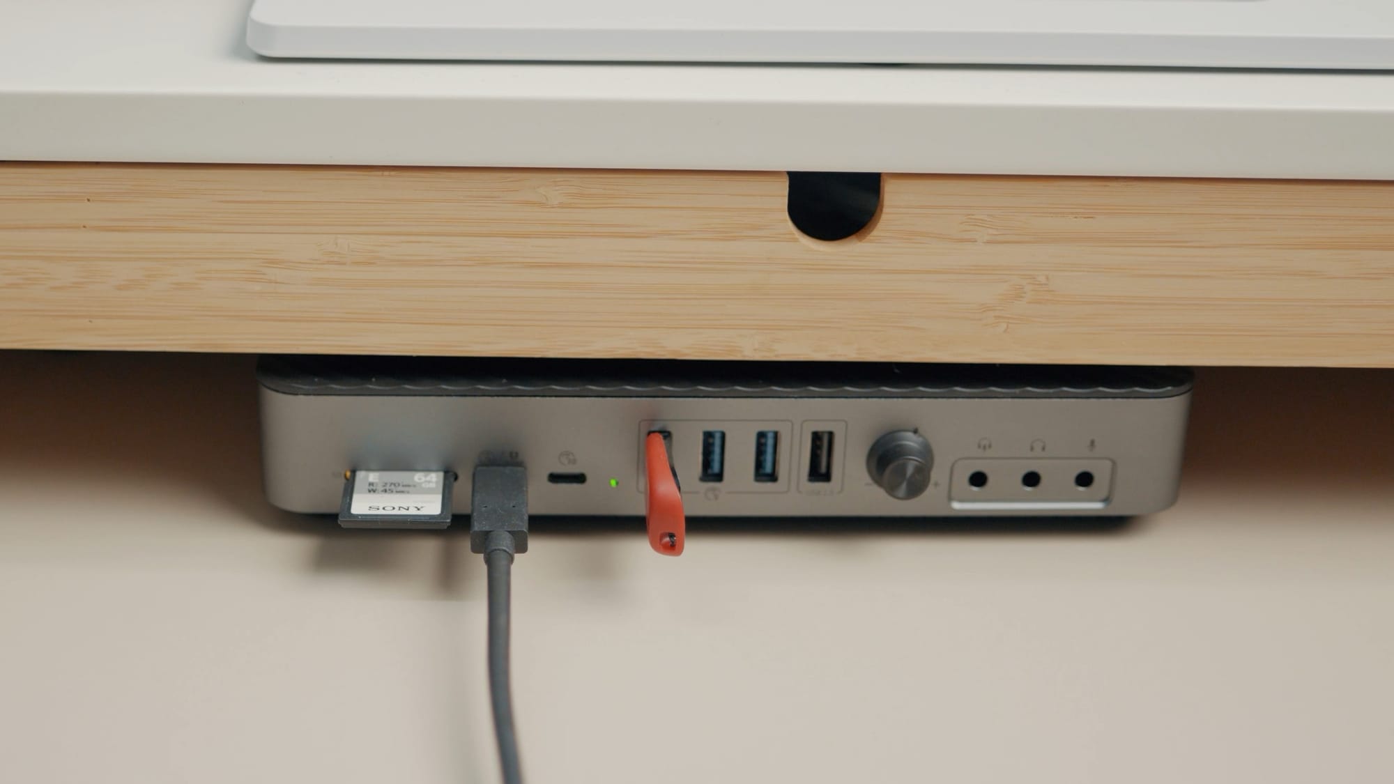 Orico Dock Connected to SD Card, external ssd, and pen drive