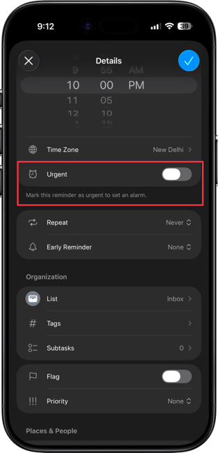turning on the time toggle
