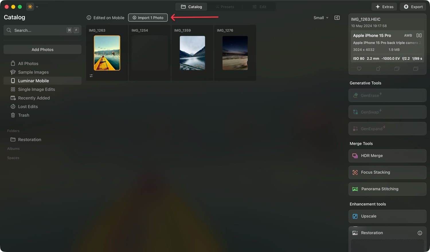 Syncing edits from Luminar Neo