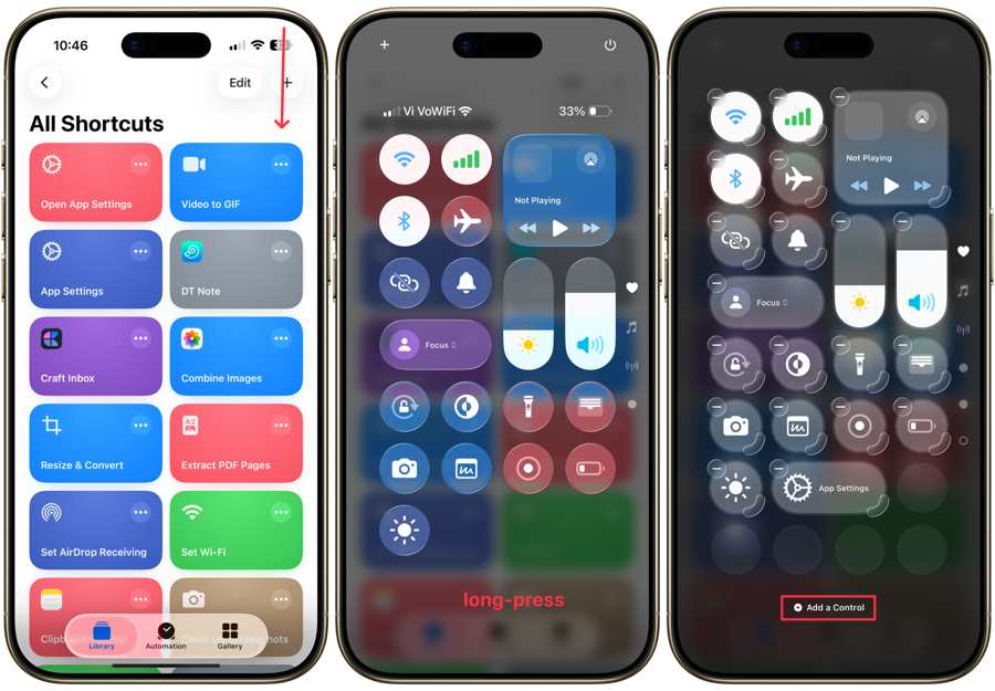 adding the shortcut to control center
