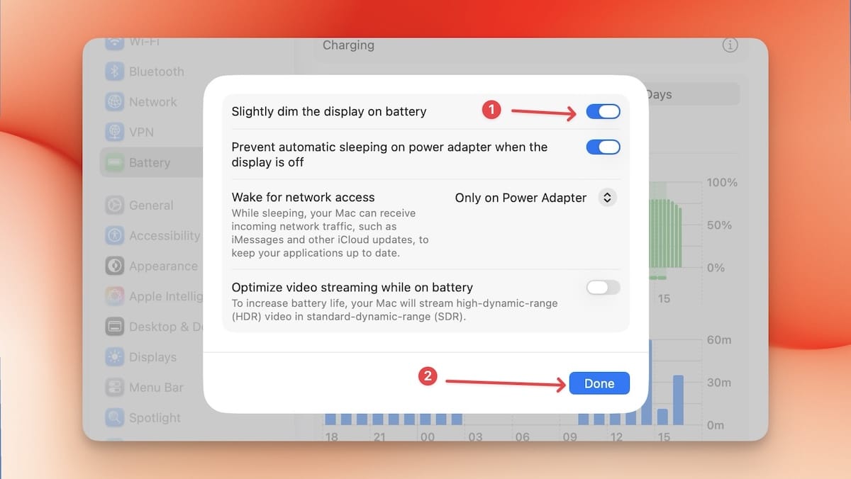battery dim settings