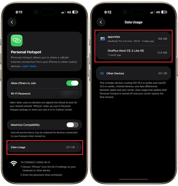 opening data usage settings
