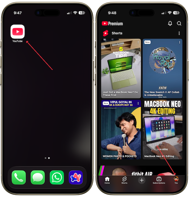 iPhone mockup showing YouTube app