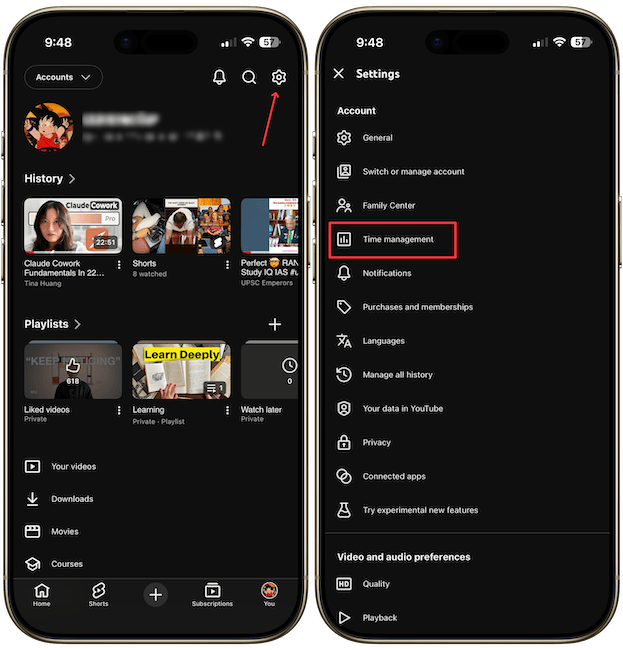 iPhone mockup showing YouTube app settings page