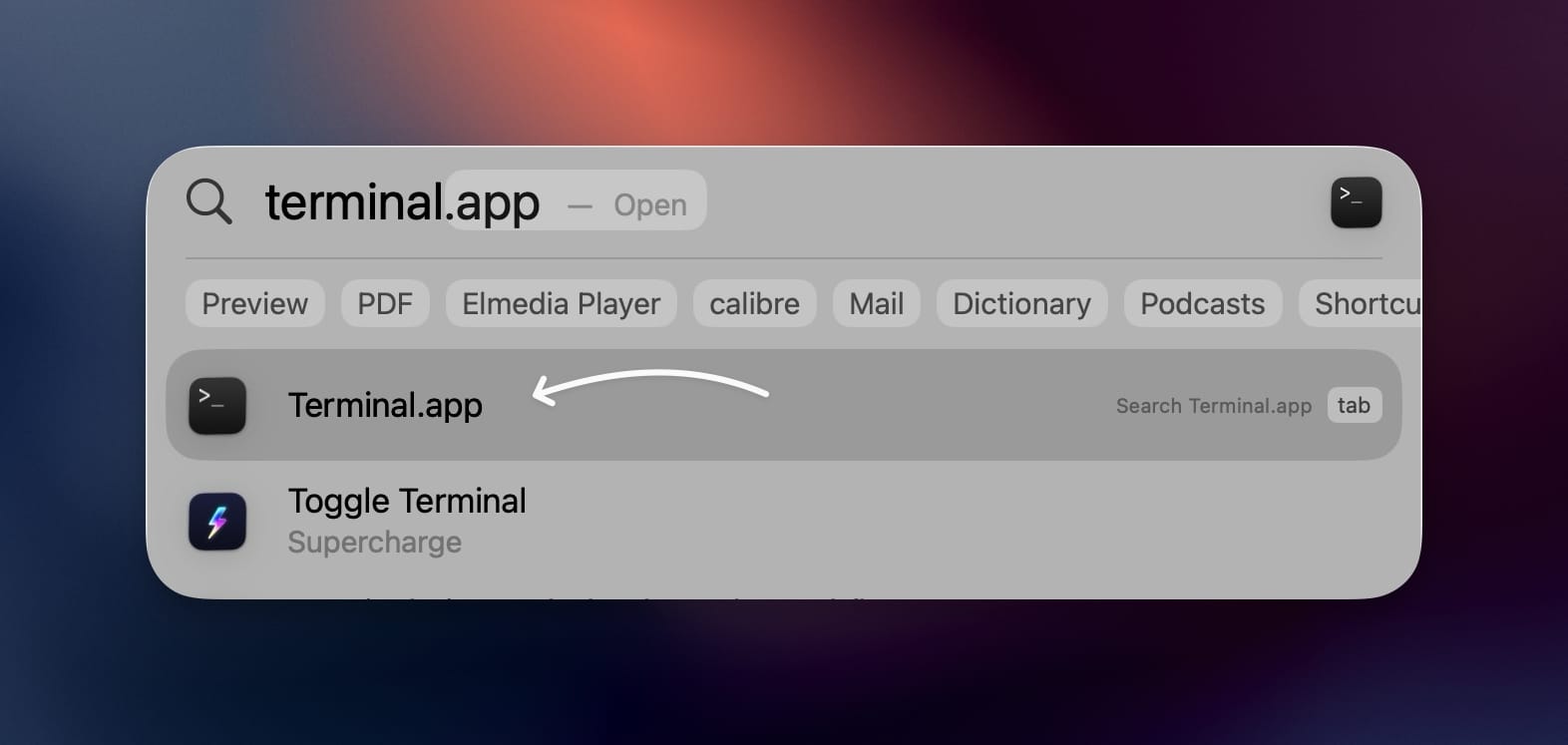 Launching Terminal app via Spotlight