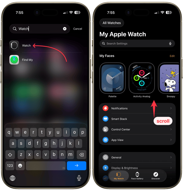 Opening the watch app on iPhone