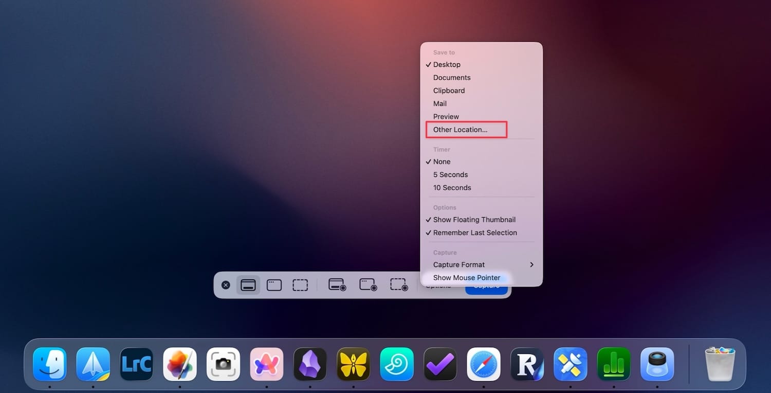 Other location option in screenshot overlay
