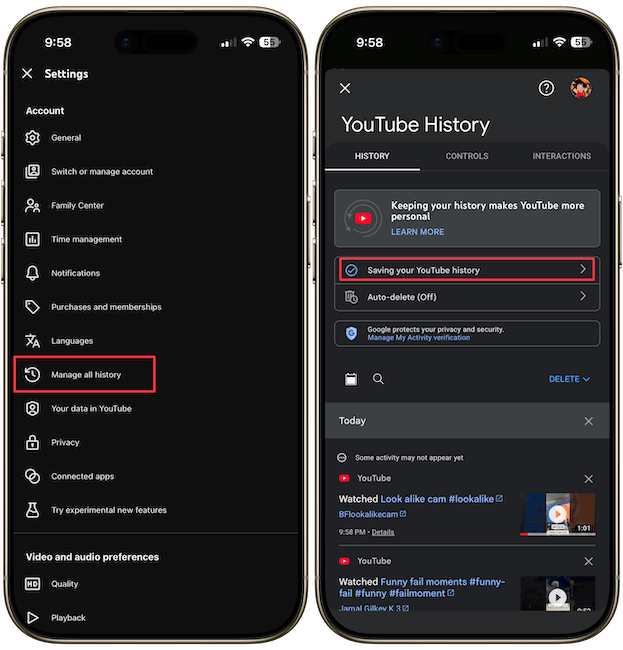 iPhone mockup showing YouTube app settings page