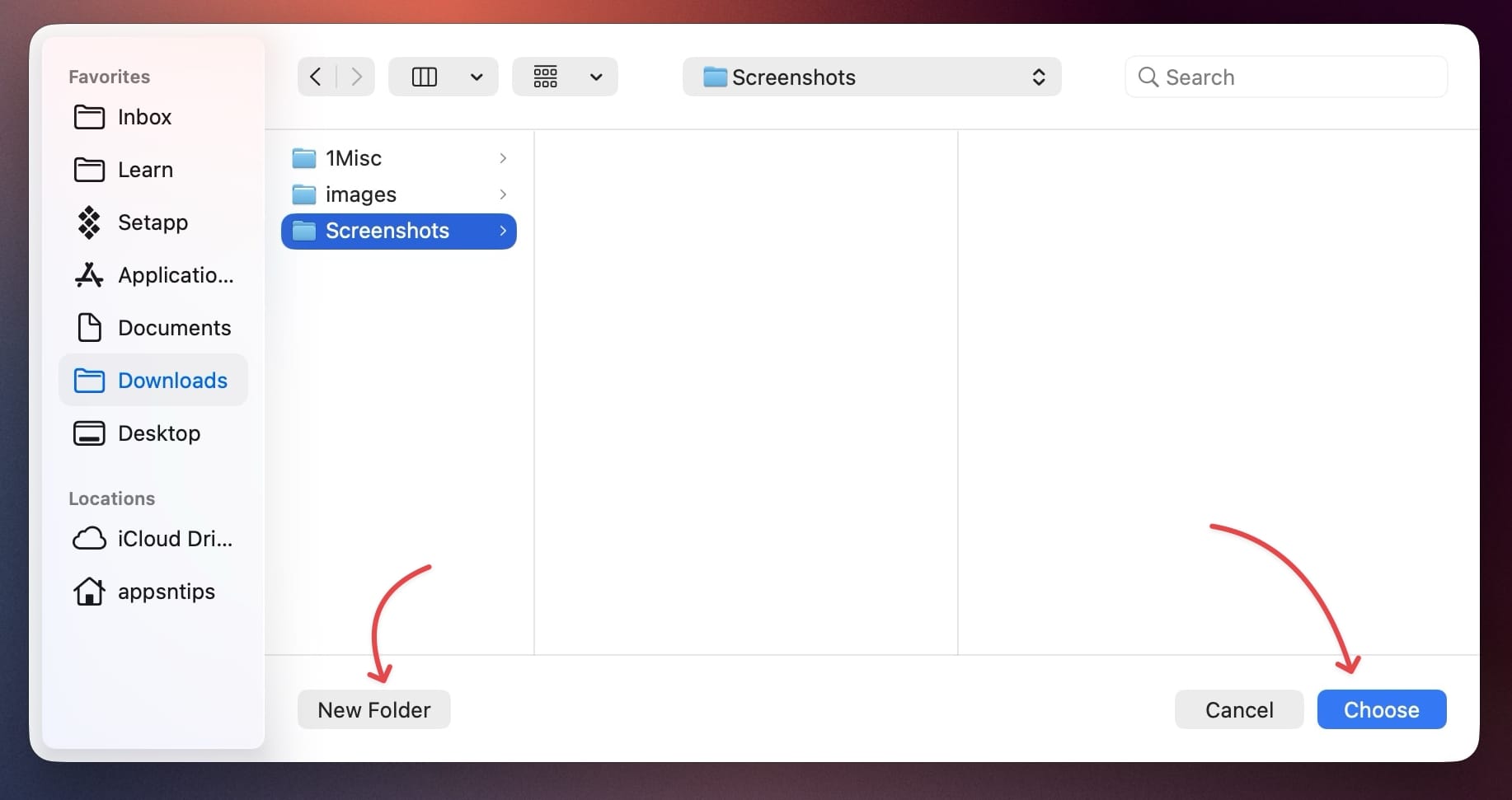choosing screenshot save location