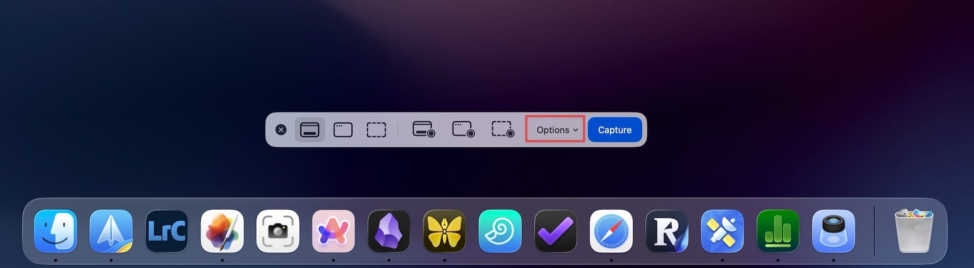 options button in screenshot tool overlay
