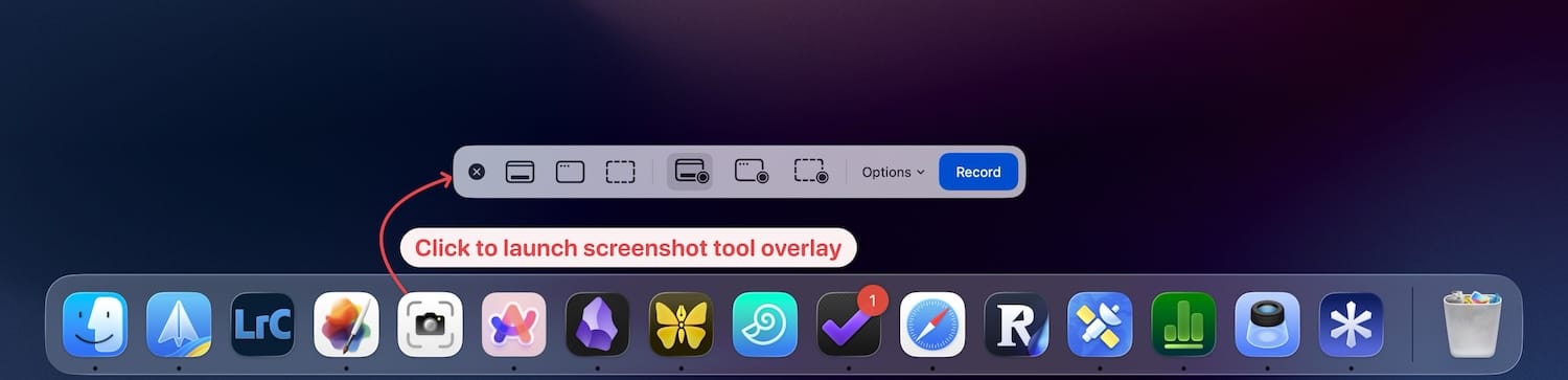 Click to launch screenshot tool overlay