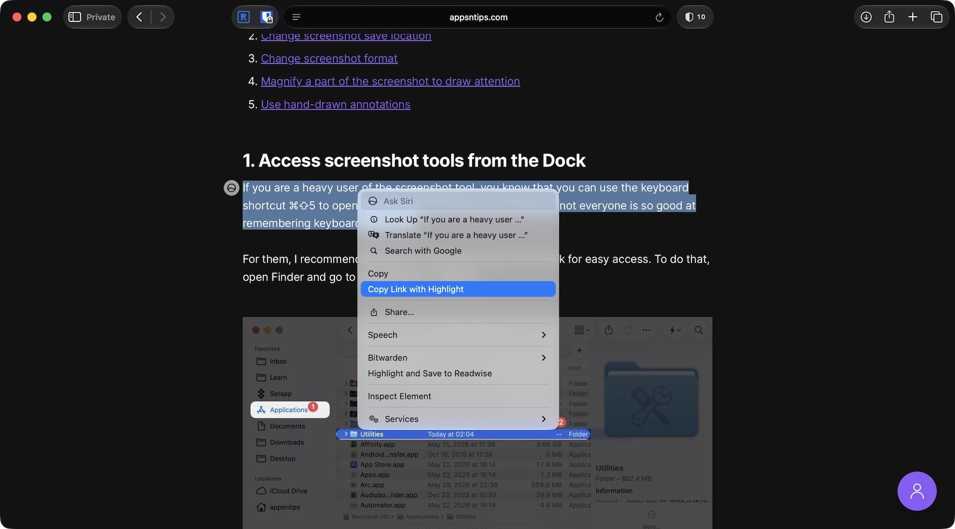 Copy link with highlight option