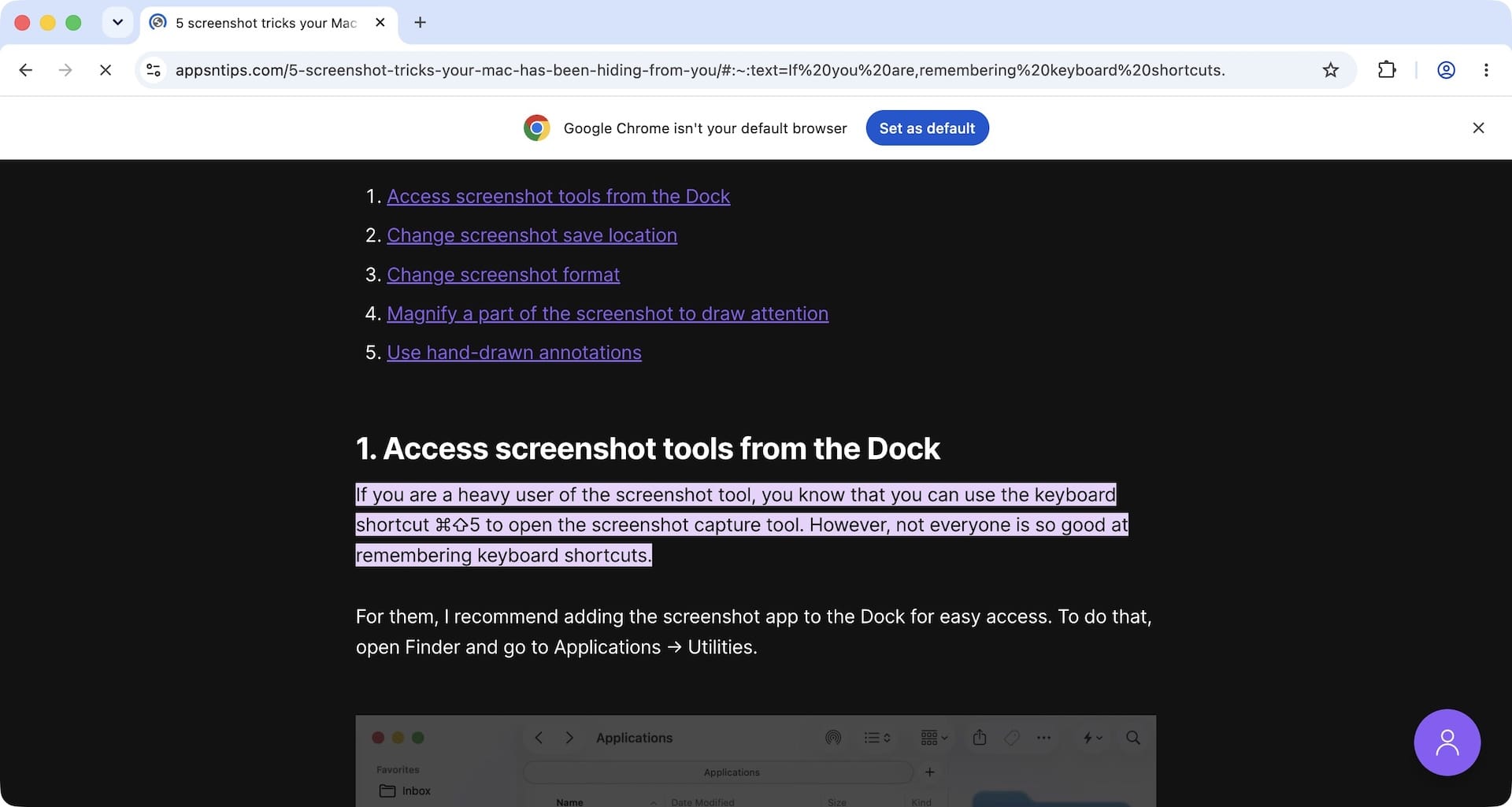 Link highlight working in Chrome