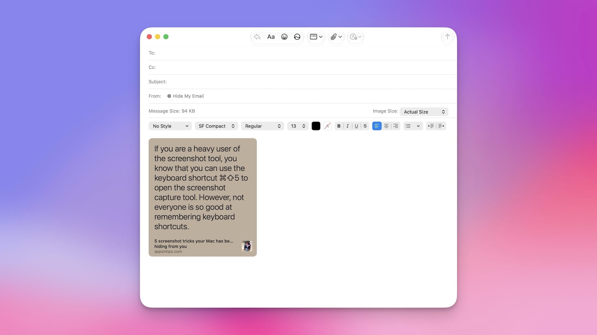 link preview in Apple Mail