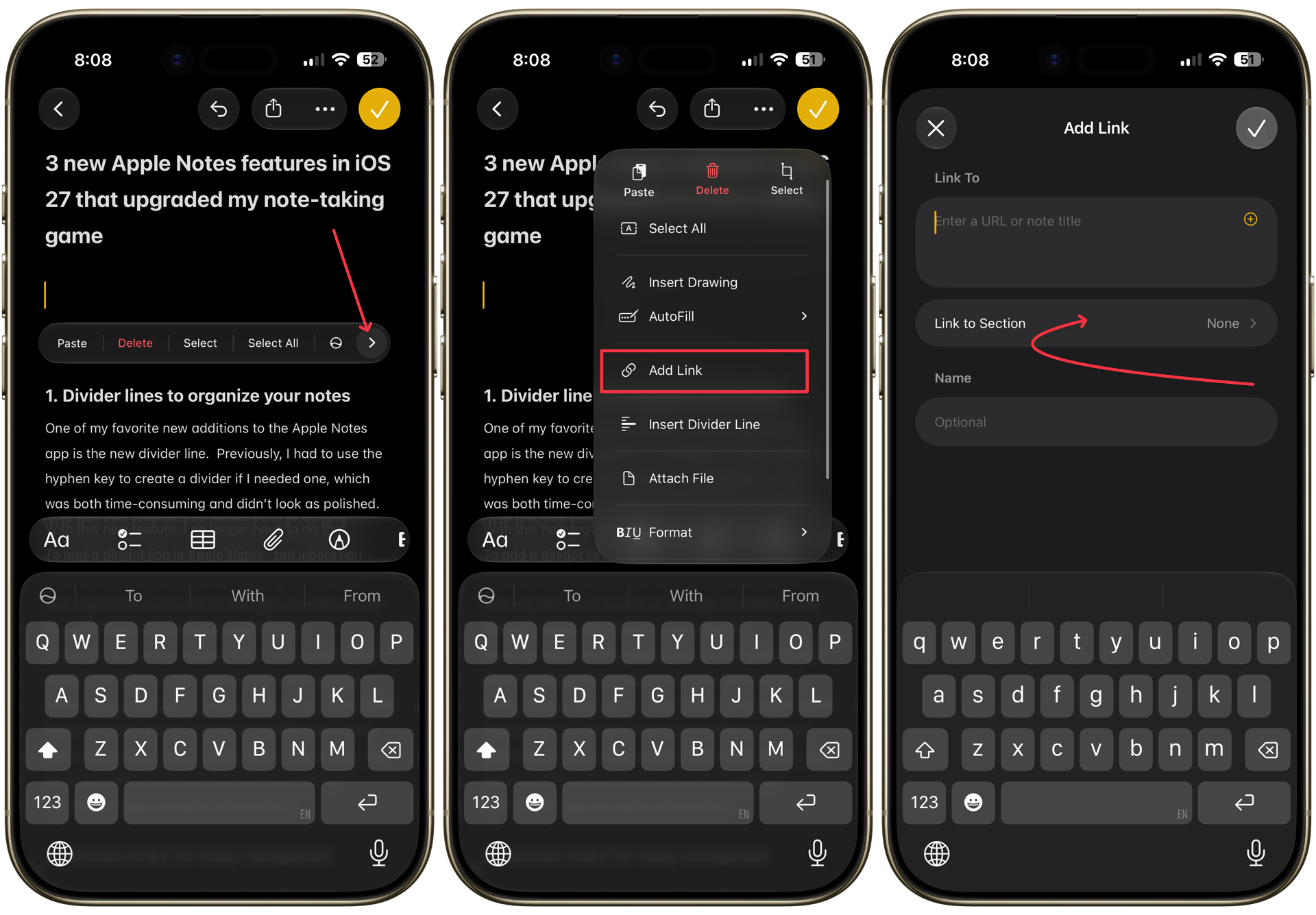 Adding a link to section in the same note