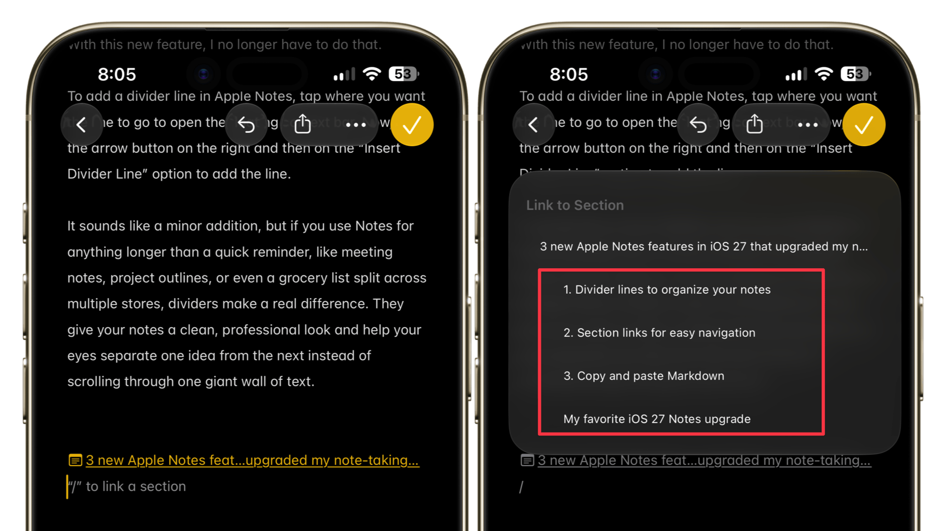 Linking to a section in Apple Notes