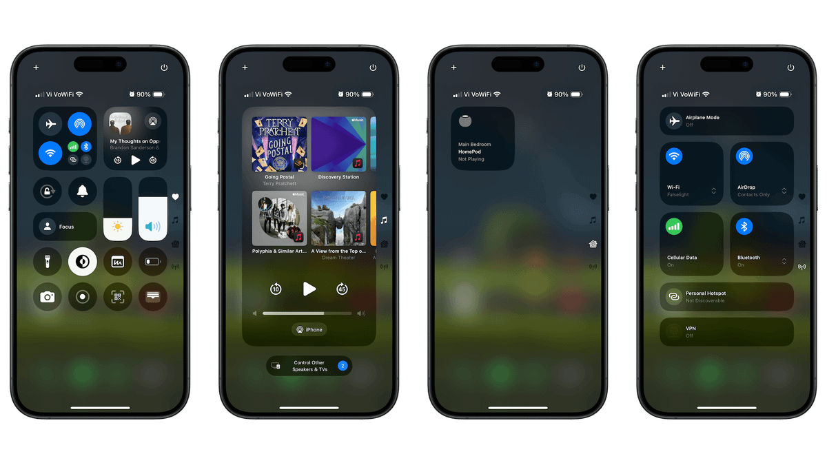 iPhone showing all four default controls page