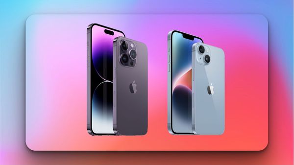 iPhone 14, iPhone 14 Plus, iPhone 14 Pro, and iPhone 14 Pro Max with gradient background
