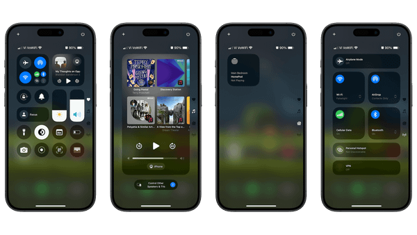 iPhone showing all four default controls page