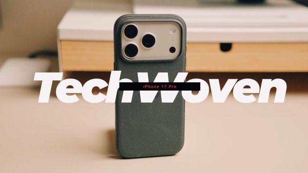 iPhone 17 Pro TechWoven case on table with blurred background