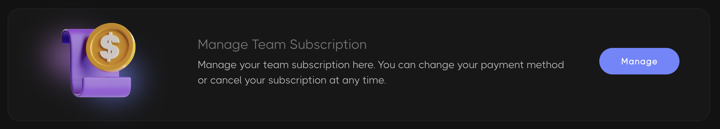 Manage Team Plan Subscription screenshot