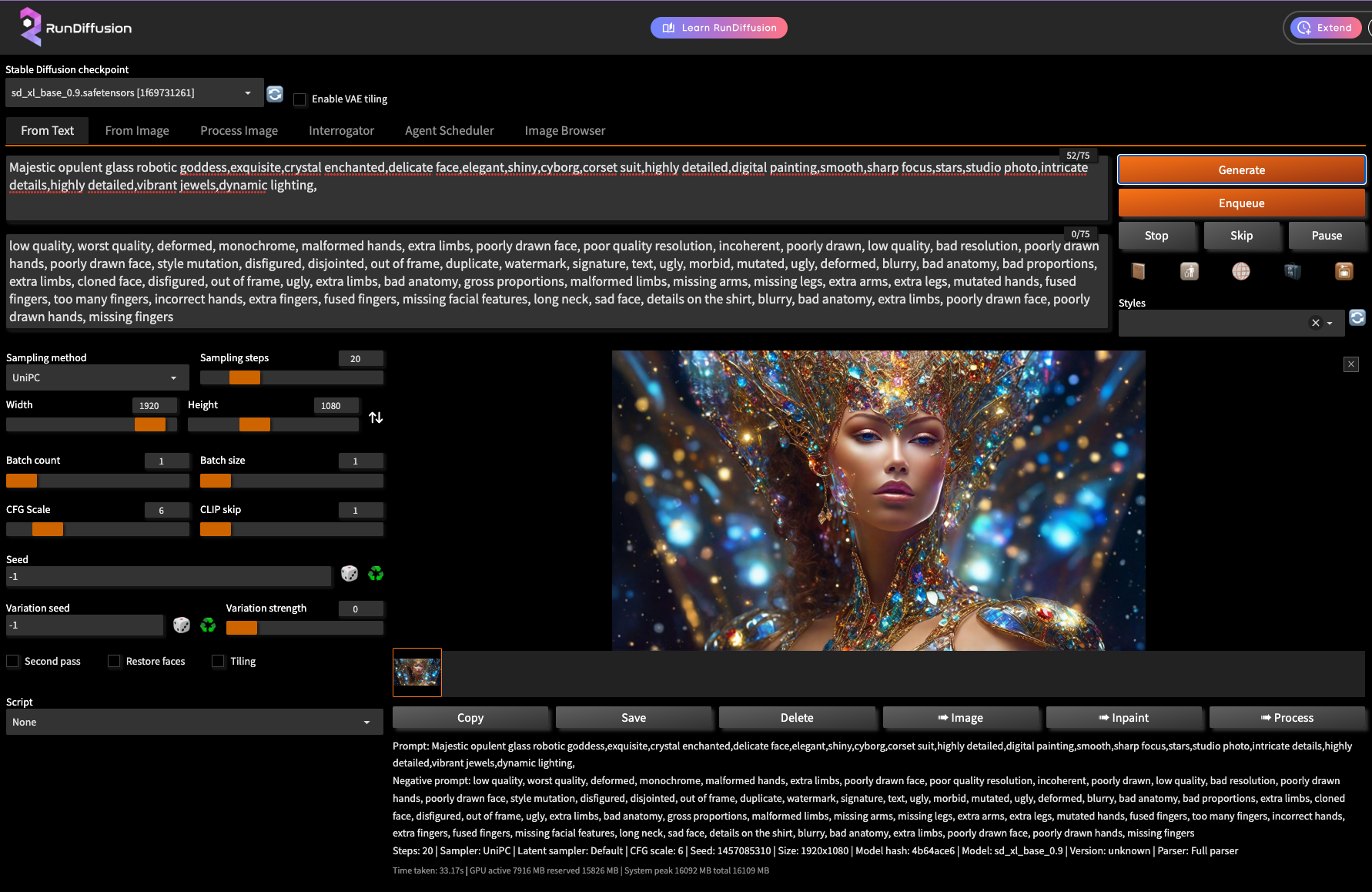 Screenshot showing on a Medium Server Generate 109 images/hour at a cost of $0.009 per image