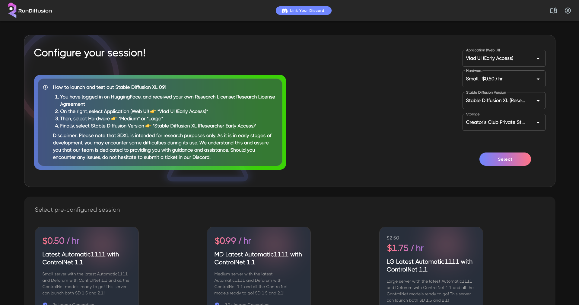 Screenshot showing DXL v0.9 is now compatible with RunDiffusion