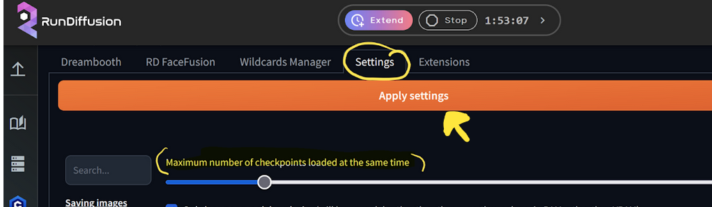 Screenshot showing Don't forget to click on Apply Settings