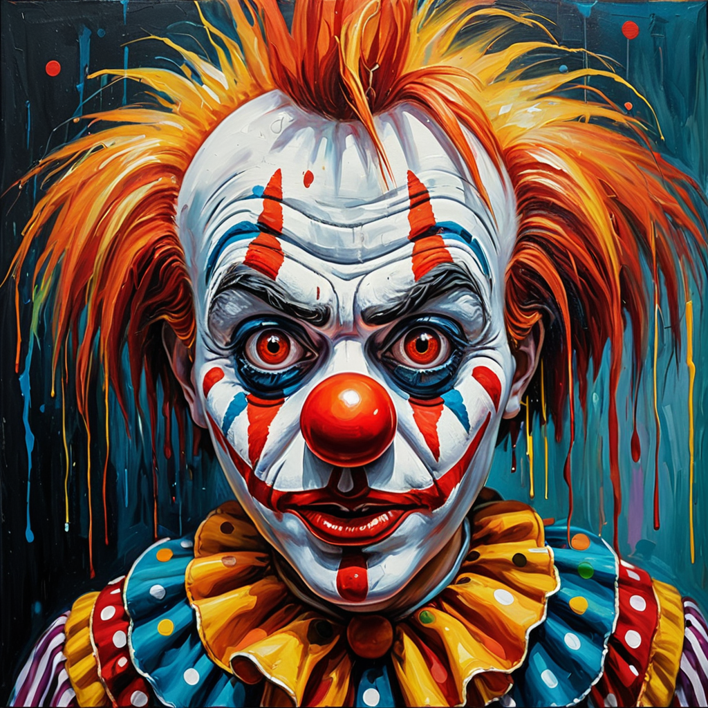 Screenshot showing lor painting of a lake scene Prompt : A (oil:1.2) painting of a (Clown:1.1) with large expressive...