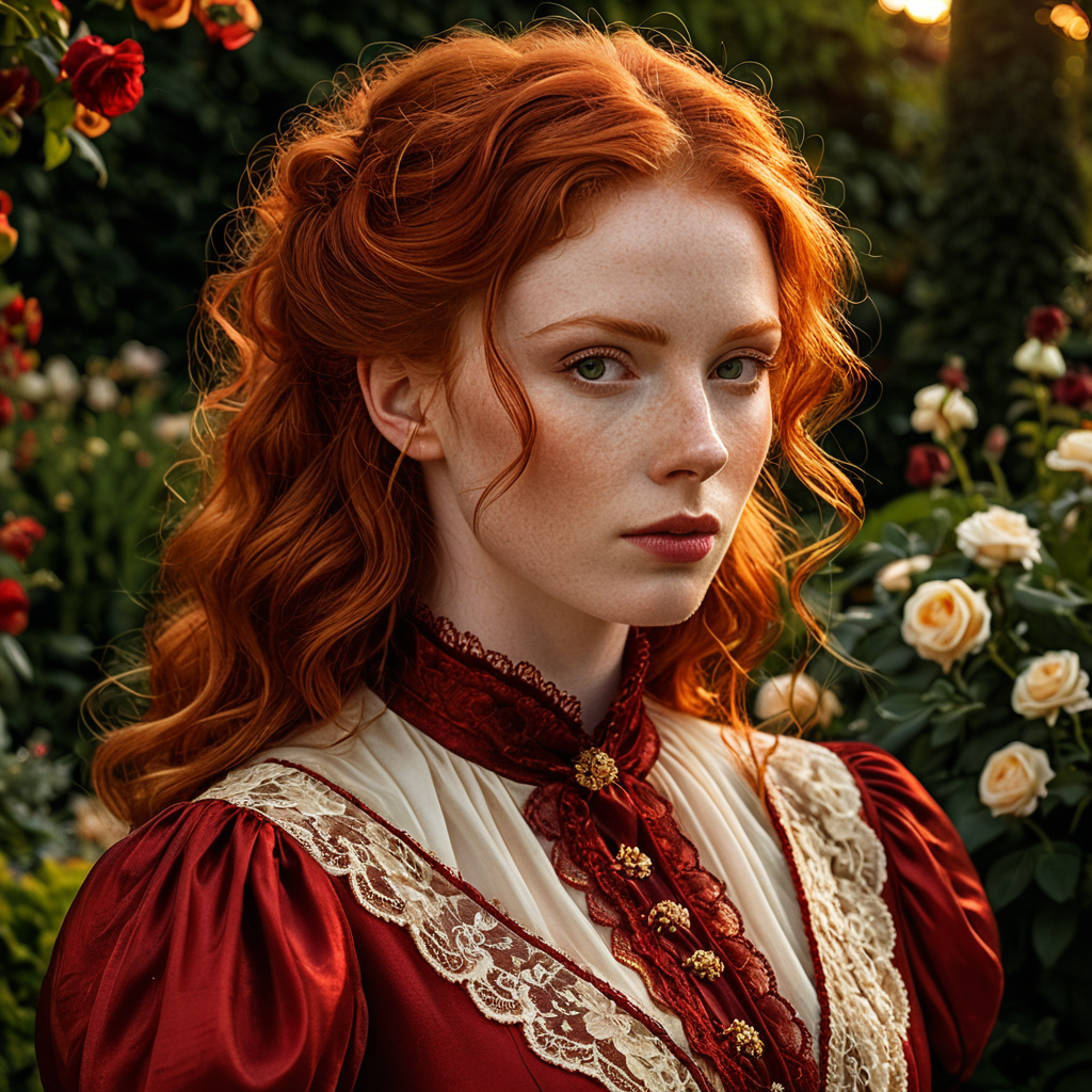 Screenshot showing cate lace, cultural elements Victorian England, high-resolution image Negative : cartoonish, abstract,...