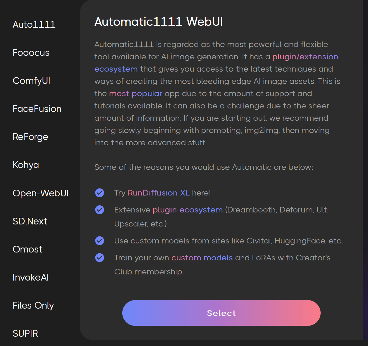 Screenshot showing extensions on Automatic1111 via the RunDiffusion platform: Step 1: Launch Automatic1111 on...