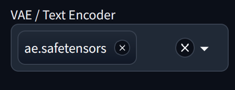 Screenshot showing ure class="kg-card kg-image-card"> Select VAE: Both Flux Dev and Flux Schnell require ae.safetensors