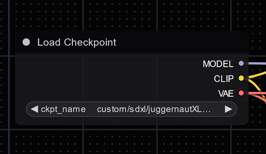 Screenshot showing eckpoint from the RunDiffusion preloaded models using the Load Checkpoint node