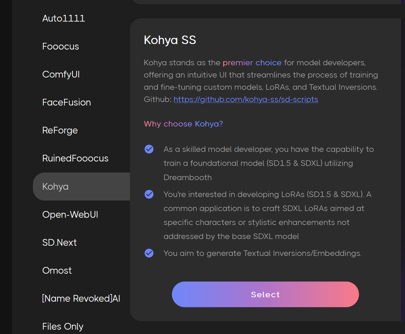 2. Launch Kohya screenshot