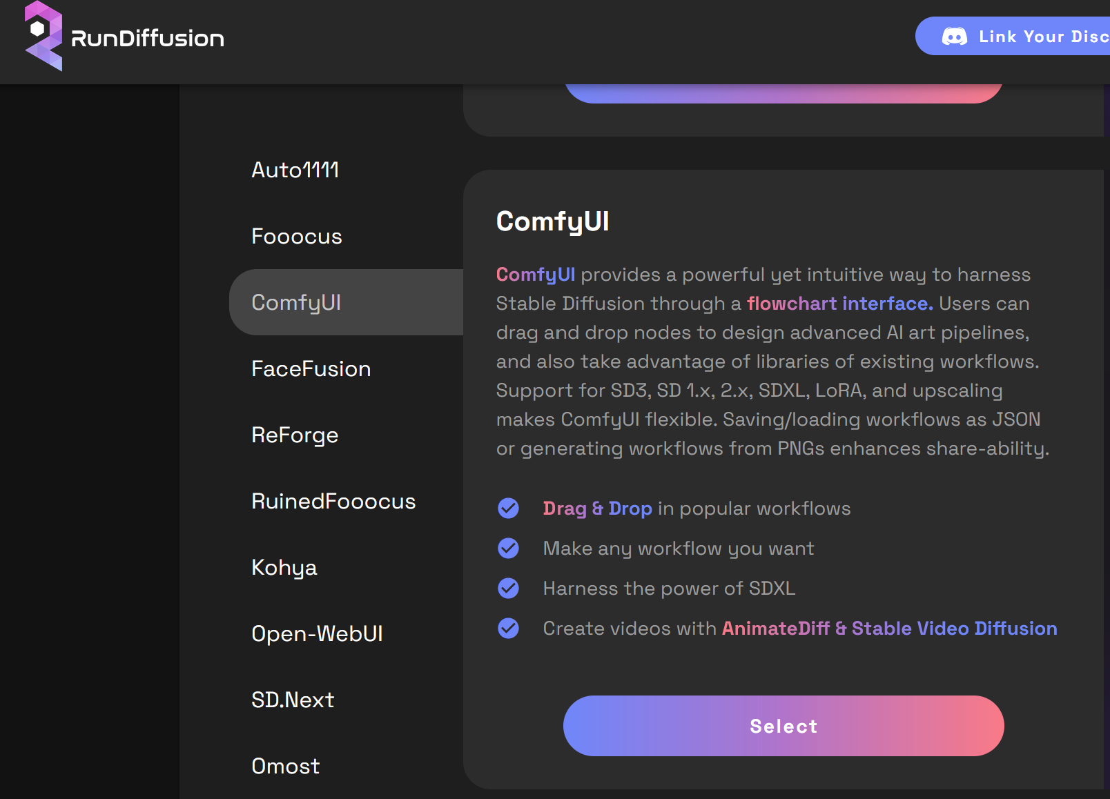 RunDiffusion . Follow these steps to set up and run the workflow. On the RunDiffusion platform, select the ComfyUI applicatio