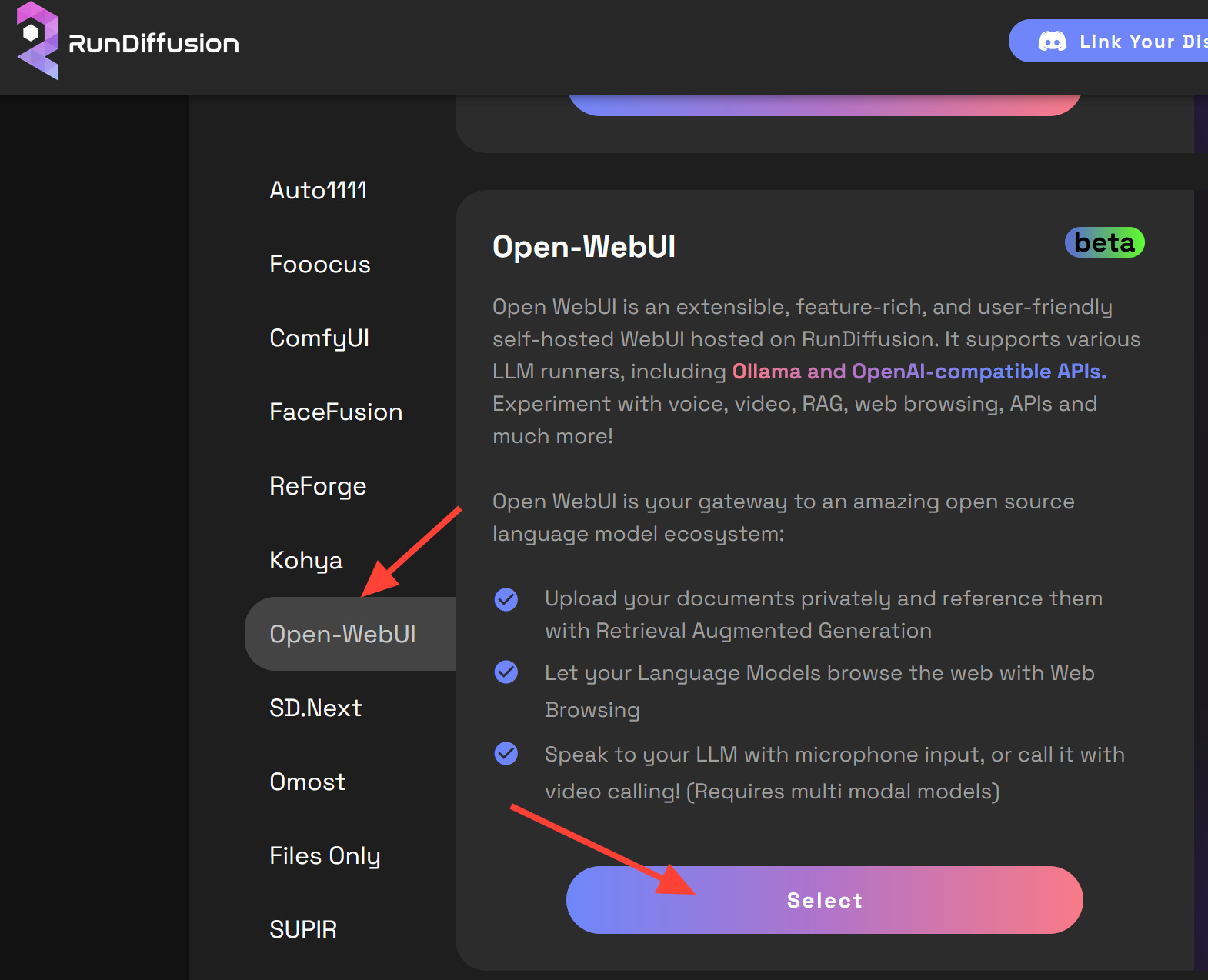 Screenshot showing usion.com/login" rel="noreferrer">RunDiffusion