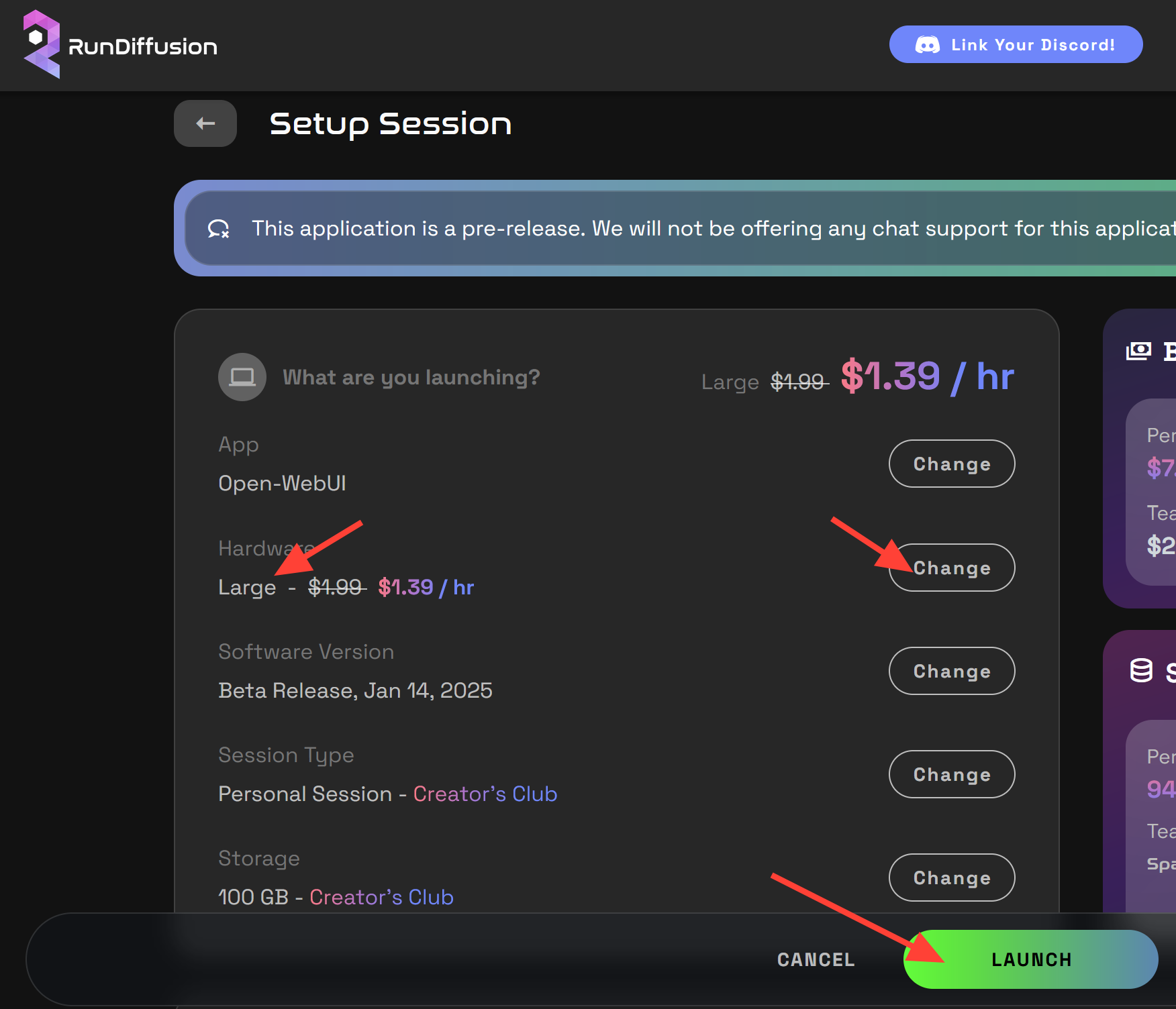 Screenshot showing x) 720px"> Set Up Your Session – We recommend a large server for best performance, though smaller...
